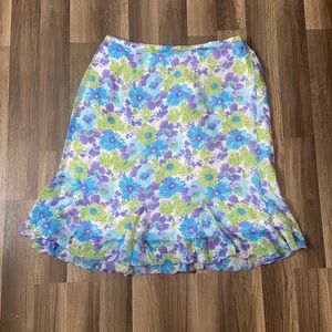 long purple , green and blue foral maxi skirt.